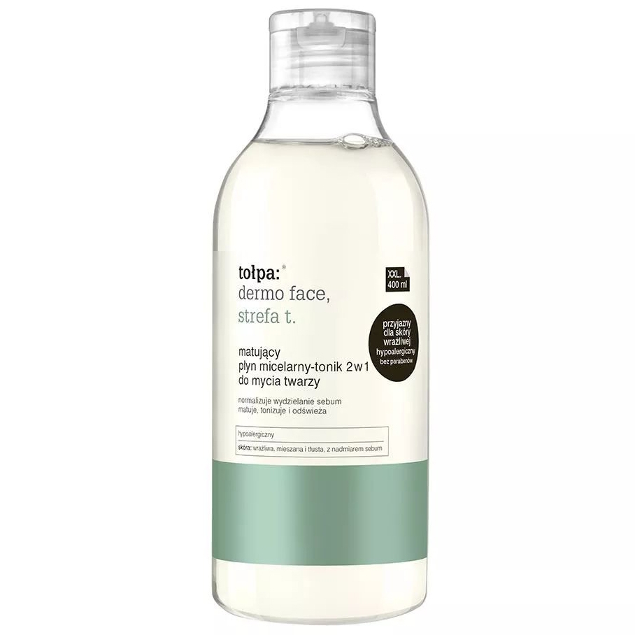 matujący płyn micelarny-tonik 2w1 do mycia twarzy 400ml clean bebeauty