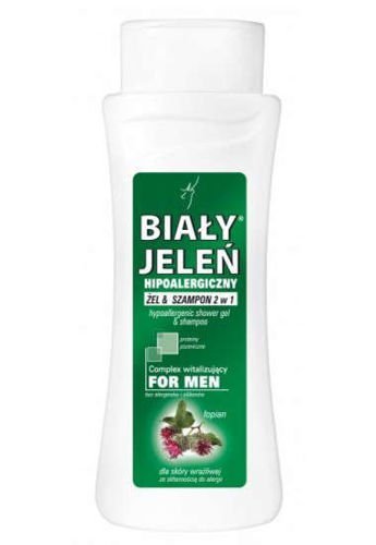 biały jeleń szampon żel hipoalergiczny 2w1 men z łopianem 300ml